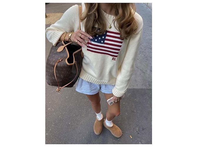 Polo Ralph Lauren Wollpullover mit amerikanischer Flagge Rot Blau Roh - Ansicht 2