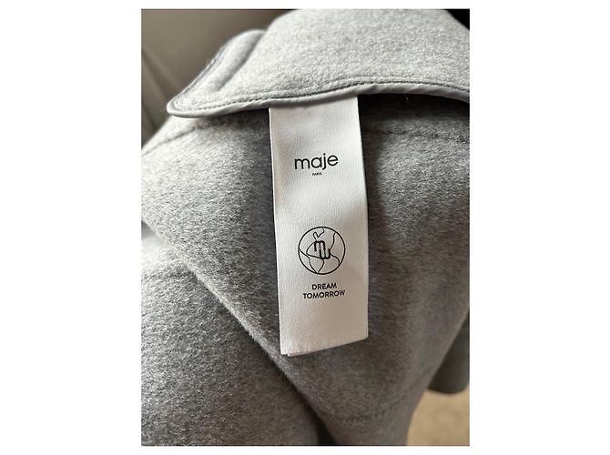 Maje Abrigo largo gris con cuello y puños de piel sintética - vista 7