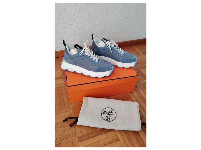 HERMÈS SNEAKERS DA DONNA HERMES IMPULSE IN TESSUTO PARACHUTE / CAMOSCIO DI CAPRA BLU. - vista 11