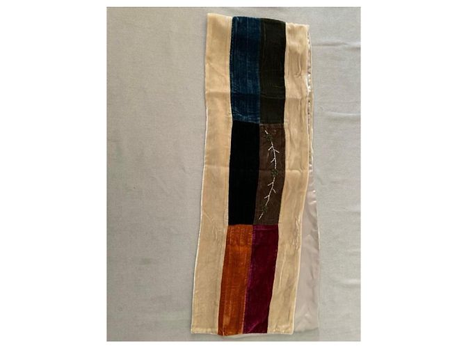 Autre Marque Cachecol patchwork em veludo e seda Marrom Bege Bordeaux Azul escuro - vista 2