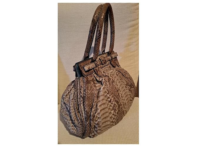 Zagliani Puffy Hobo Tasche Python Grau - Ansicht 4