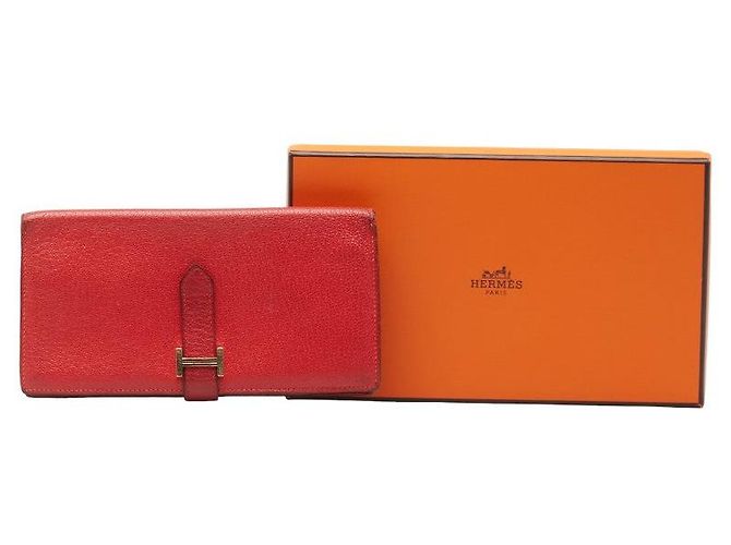 Cartera larga de cuero Soufflet Béarn de Hermès Roja - vista 11
