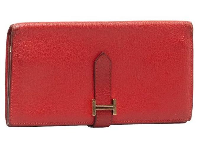 Cartera larga de cuero Soufflet Béarn de Hermès Roja - vista 2