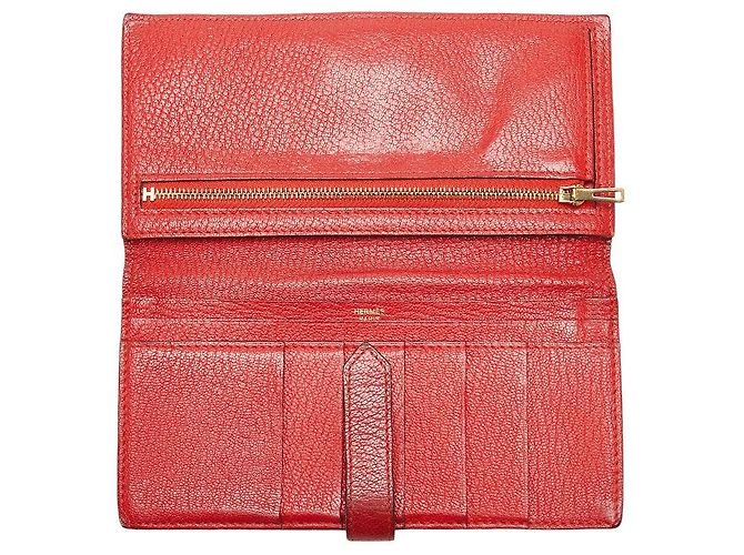 Cartera larga de cuero Soufflet Béarn de Hermès Roja - vista 7