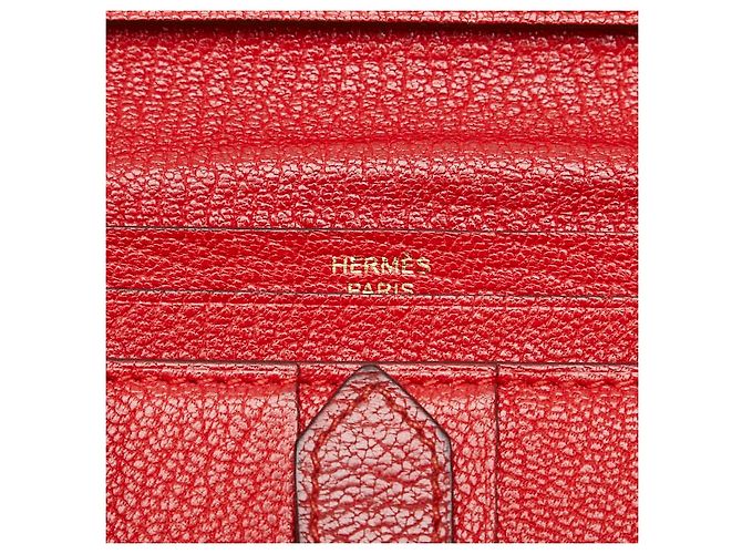 Cartera larga de cuero Soufflet Béarn de Hermès Roja - vista 9