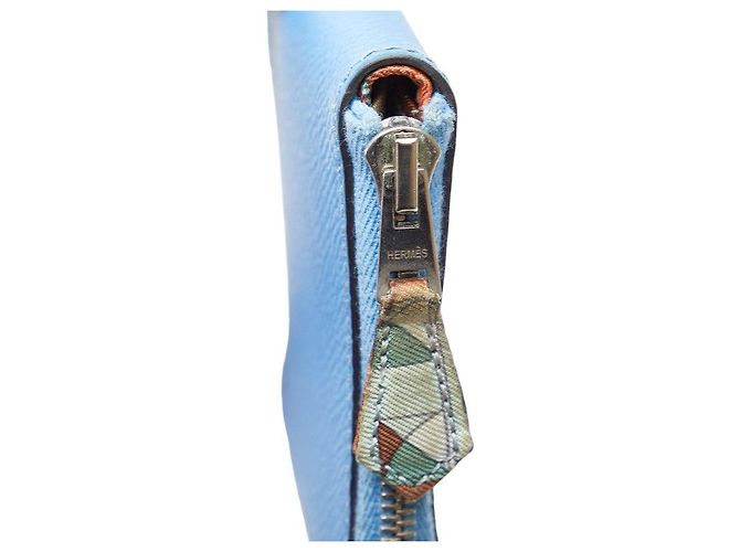 Silk In Monedero de seda en cuero Hermès Azul - vista 5