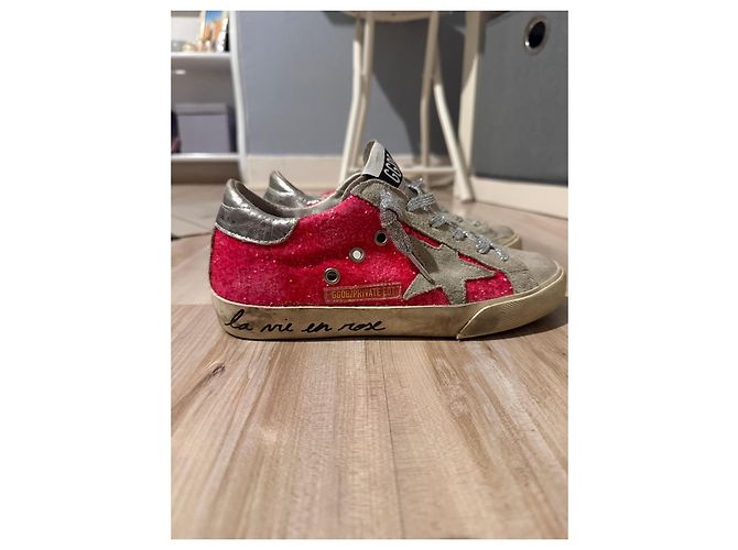 Sneakers basse Golden Goose in suede e paillettes Rosa Grigio Silver hardware - vista 2