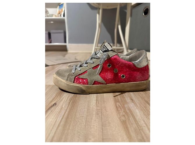 Sneakers basse Golden Goose in suede e paillettes Rosa Grigio Silver hardware - vista 4