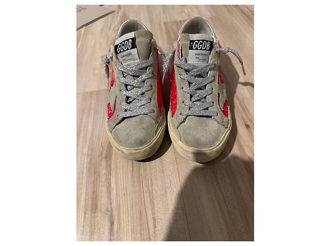 Sneakers basse Golden Goose in suede e paillettes Rosa Grigio Silver hardware - vista 5