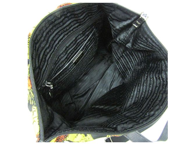 Borsa a spalla e tote Prada TESSUTO con stampa floreale Nero Giallo - vista 3