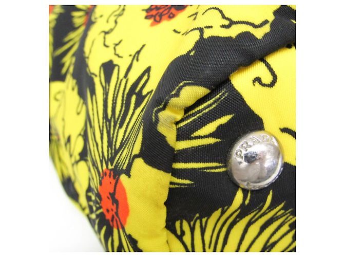 Borsa a spalla e tote Prada TESSUTO con stampa floreale Nero Giallo - vista 4