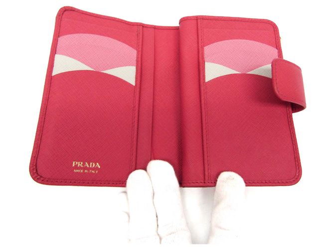 Prada Saffiano Leder Bi-Fold Geldbörse Pink - Ansicht 3