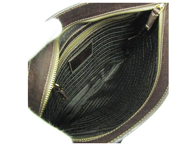 Borsa a spalla da donna in jacquard con logo Prada Marrone scuro - vista 3
