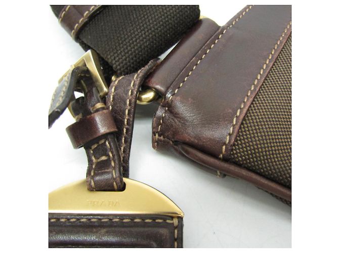 Borsa a spalla da donna in jacquard con logo Prada Marrone scuro - vista 7