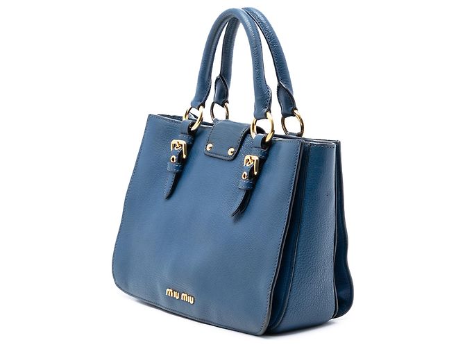 Bolsa Madras em couro de cabra azul Miu Miu - vista 2