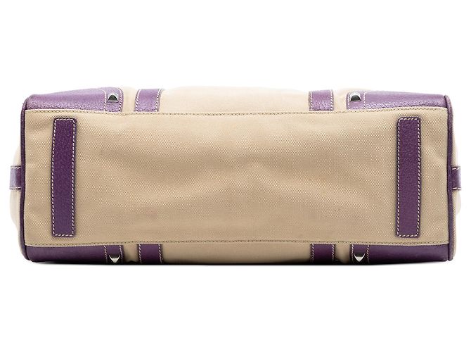 Borsa tote in tela con tasca frontale in pelle marrone con borchie Prada Beige - vista 3