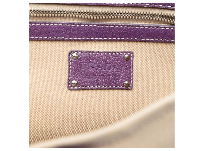 Borsa tote in tela con tasca frontale in pelle marrone con borchie Prada Beige - vista 5