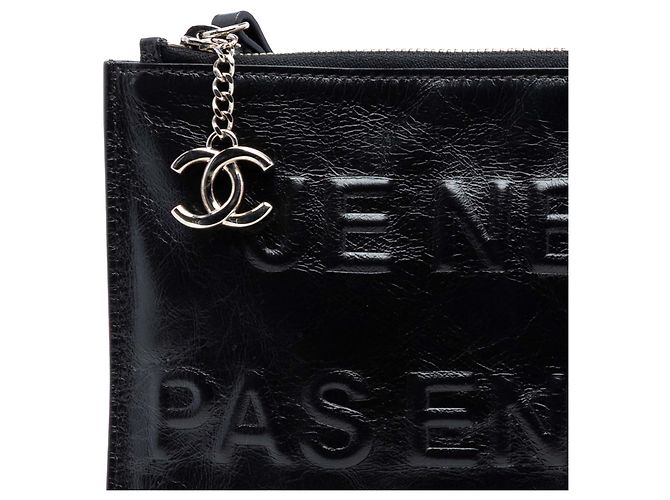 Clutch Chanel in pelle di vitello nera usurata Je Ne Suis Pas En Solde - vista 7