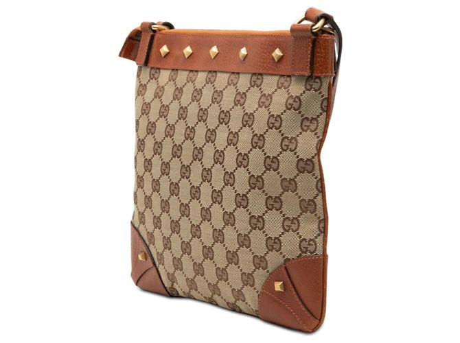 Borsa a tracolla Gucci in tela GG beige con borchie. - vista 2