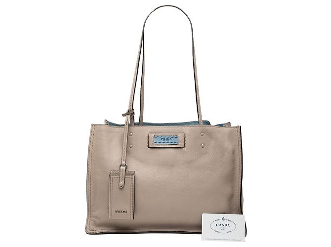 Prada Graue Glanzkalbsleder Etikette Tasche Braun - Ansicht 7