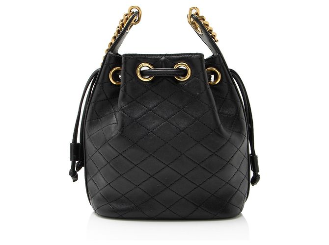 Saint Laurent Kleine Bucket Bag aus gestepptem Lammleder Cassandre Schwarz - Ansicht 3