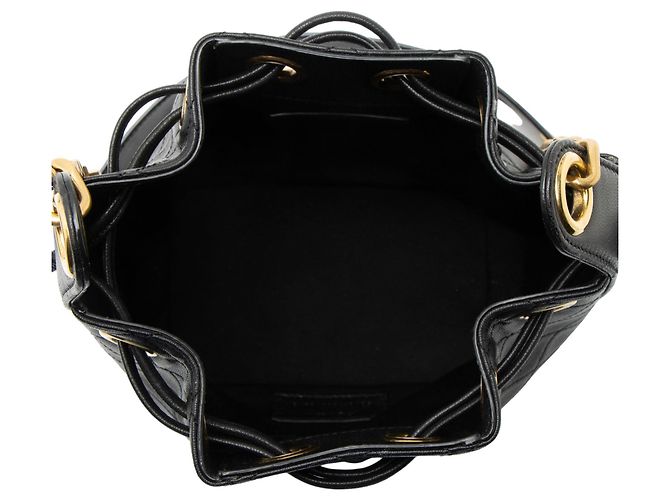 Saint Laurent Kleine Bucket Bag aus gestepptem Lammleder Cassandre Schwarz - Ansicht 7