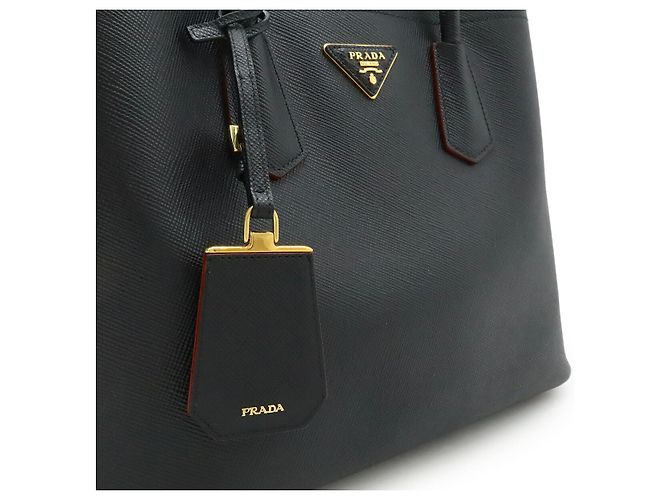 Prada Leder Doppel-Tote-Bag Schwarz - Ansicht 8