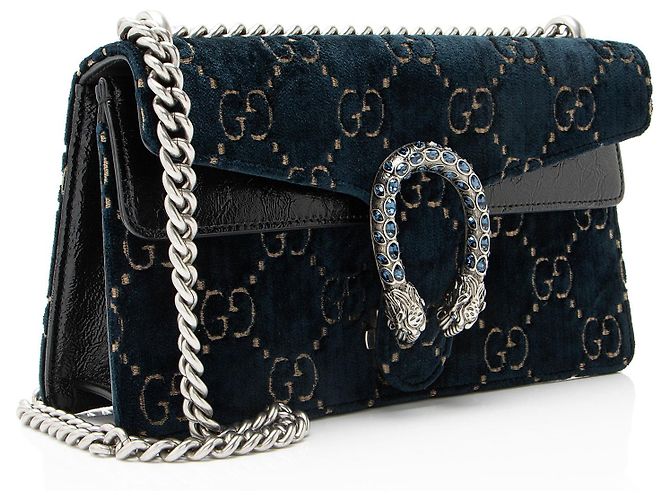 Borsa a Spalla Gucci GG Velvet Crystal Dionysus Medium E/W Blu - vista 2