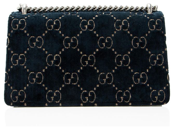Borsa a Spalla Gucci GG Velvet Crystal Dionysus Medium E/W Blu - vista 3