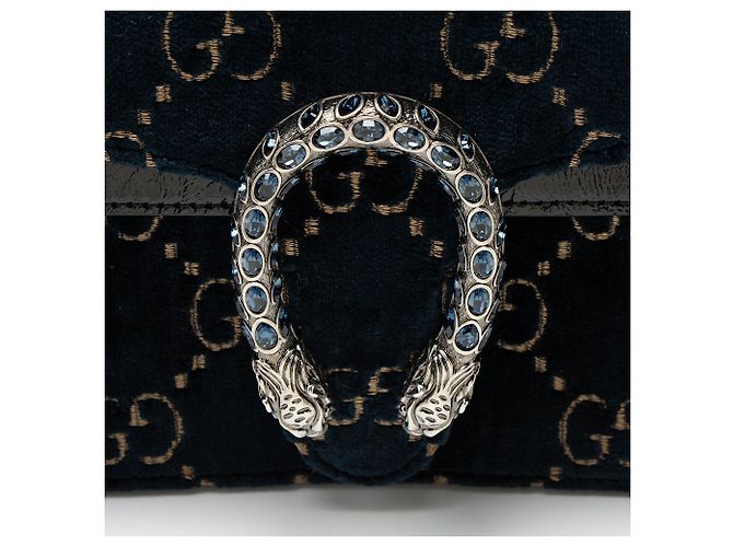 Borsa a Spalla Gucci GG Velvet Crystal Dionysus Medium E/W Blu - vista 9