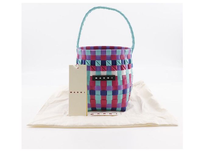 Marni Pod geflochtener Eimer-Handtasche aus Polypropylen Blau Mehrfarben - Ansicht 12