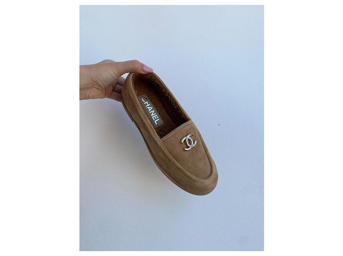Mocassini Chanel CC in scamosciato beige - vista 6