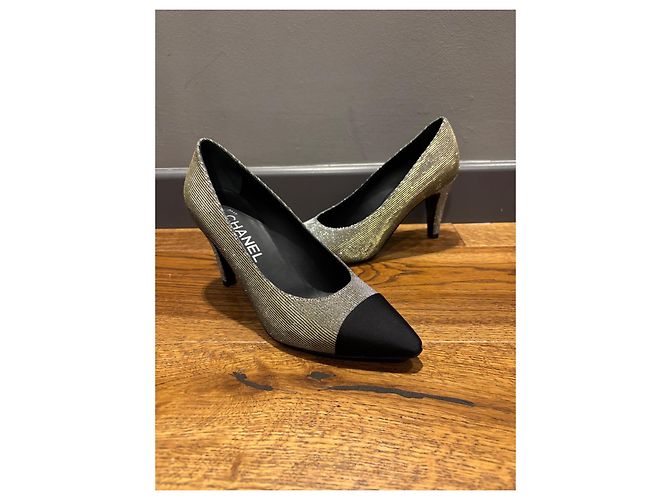 Chanel Glitzer-Spitzenschuhe Schwarz Silber Hardware - Ansicht 11