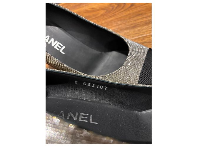 Chanel Glitzer-Spitzenschuhe Schwarz Silber Hardware - Ansicht 5
