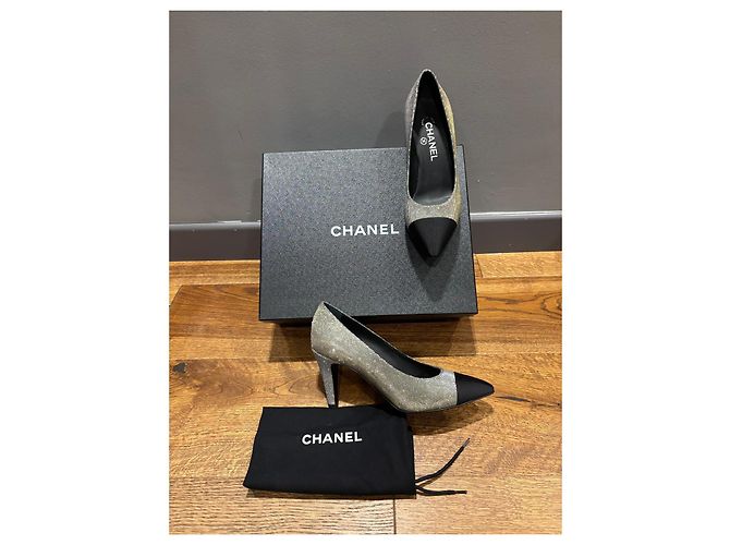 Chanel Glitzer-Spitzenschuhe Schwarz Silber Hardware - Ansicht 8