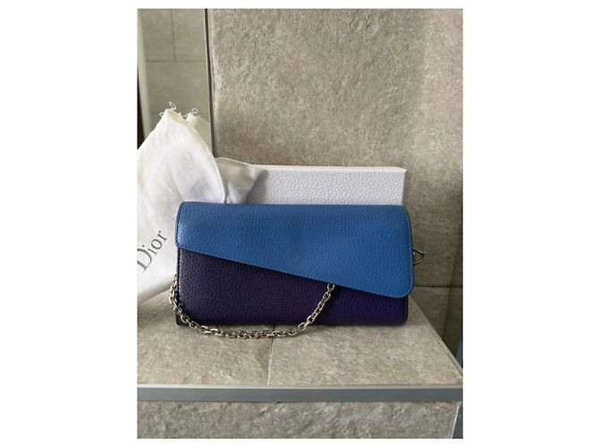 Portafoglio Dior in pelle bicolore Blu Porpora - vista 2