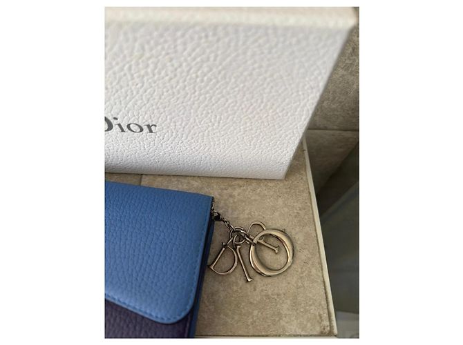 Portafoglio Dior in pelle bicolore Blu Porpora - vista 3