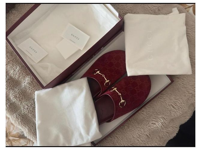 Mule in velluto bordeaux Gucci Bordò - vista 2