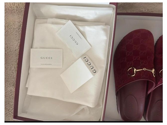 Mule in velluto bordeaux Gucci Bordò - vista 3