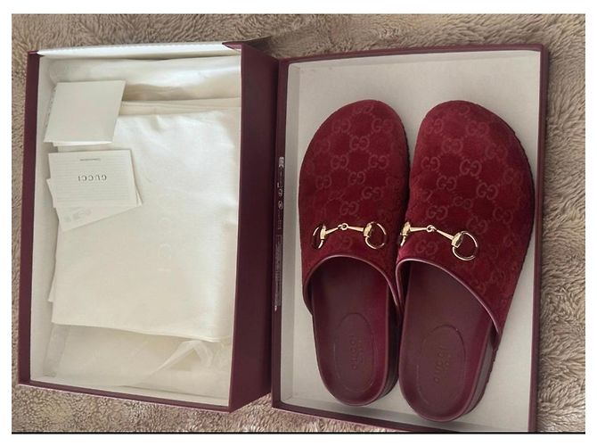 Mule in velluto bordeaux Gucci Bordò - vista 4