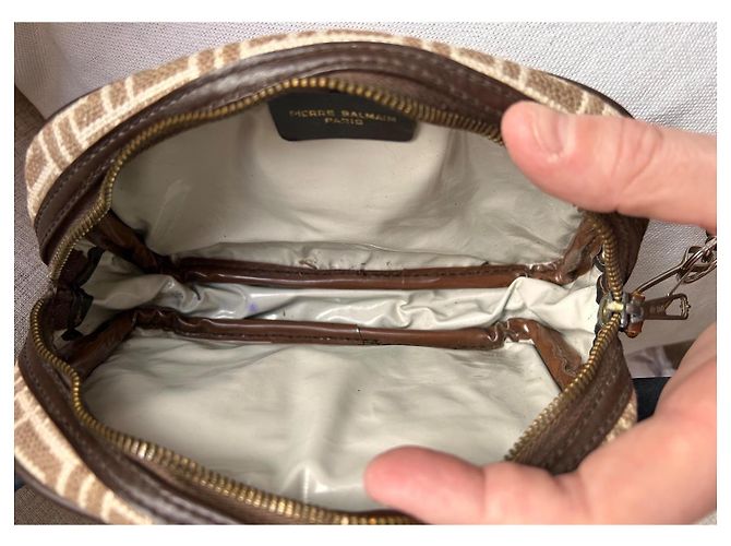 Pochette Vintage Pierre Balmain - Tela Monogramma e Pelle Marrone - vista 10