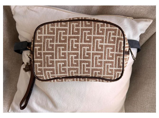 Pochette Vintage Pierre Balmain - Tela Monogramma e Pelle Marrone - vista 12