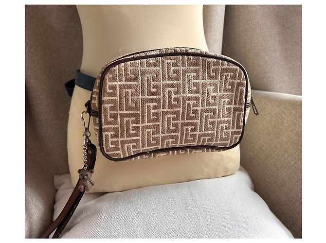 Pochette Vintage Pierre Balmain - Tela Monogramma e Pelle Marrone - vista 2