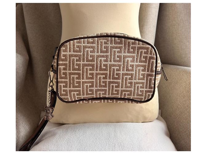 Pochette Vintage Pierre Balmain - Tela Monogramma e Pelle Marrone - vista 3