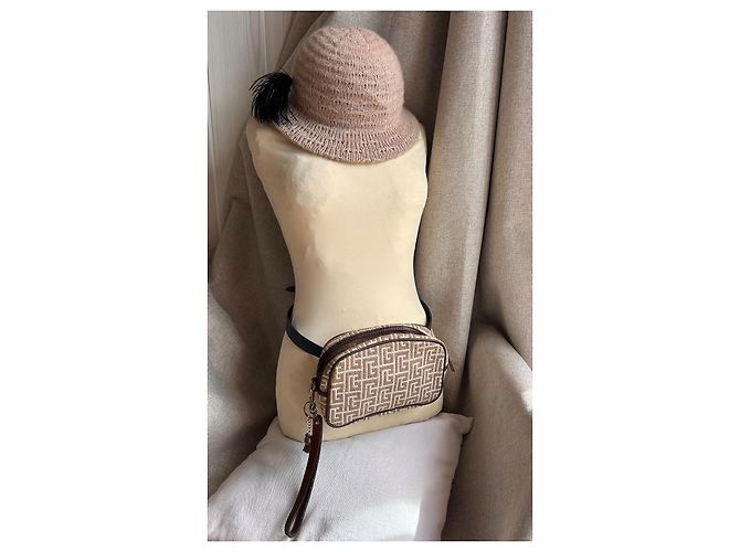 Pochette Vintage Pierre Balmain - Tela Monogramma e Pelle Marrone - vista 4