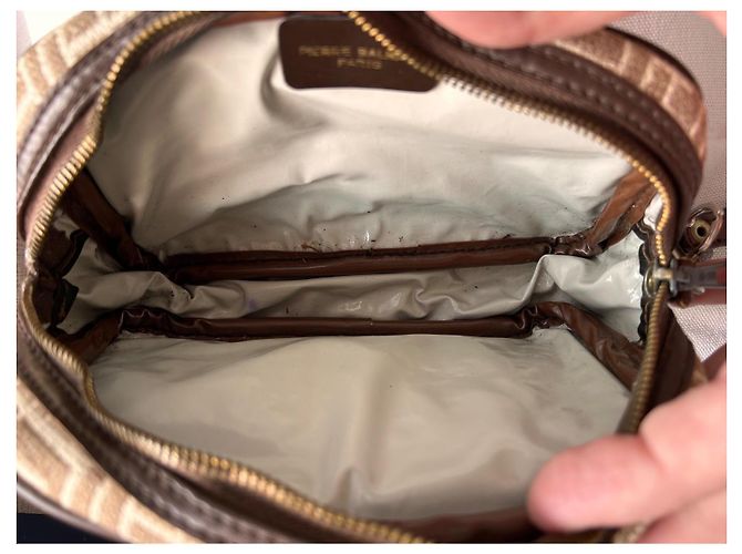 Pochette Vintage Pierre Balmain - Tela Monogramma e Pelle Marrone - vista 7
