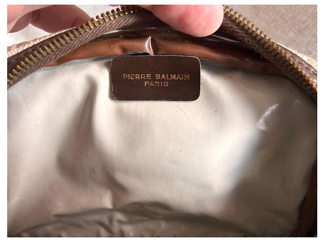 Pochette Vintage Pierre Balmain - Tela Monogramma e Pelle Marrone - vista 8