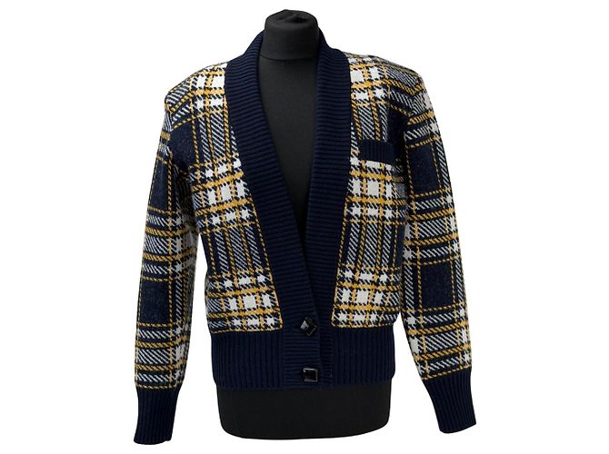 Saint Laurent Cardigan aus Wolle mit Karomuster marineblau - Ansicht 2
