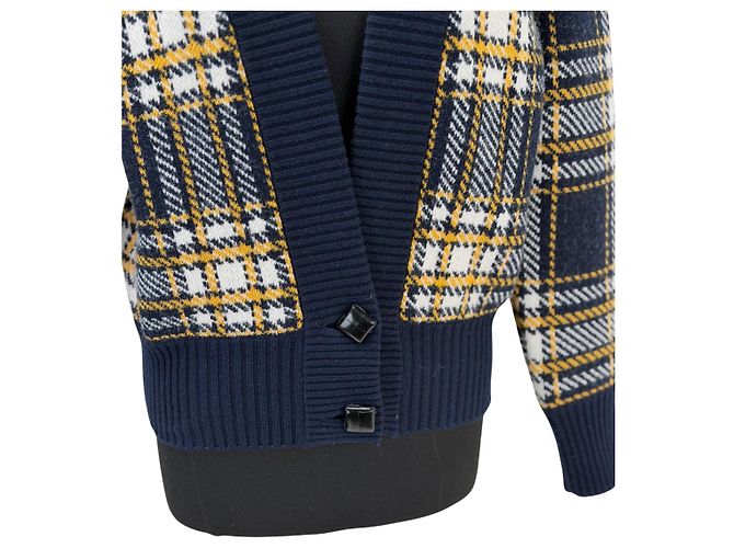 Saint Laurent Cardigan aus Wolle mit Karomuster marineblau - Ansicht 4