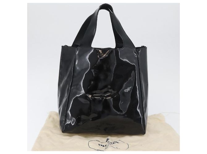 Borsa a mano PRADA in pelle verniciata nera argento Auth bs33735 Nero - vista 12